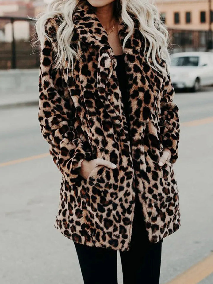 Autumn Leopard Faux Fur Long Winter Coat - A Unique, Daring Vintage Statement Piece