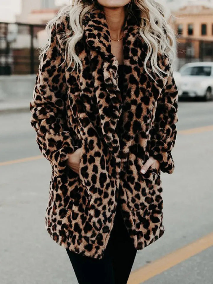 Autumn Leopard Faux Fur Long Winter Coat - A Unique, Daring Vintage Statement Piece