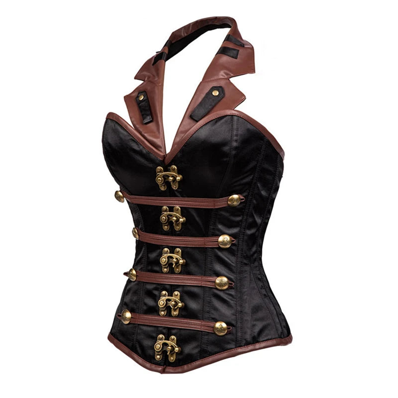 BROWN STEAMPUNK CORSET VINTAGE LEATHER STEEL BONE OVERBUST CORSET VEST GOTHIC RETRO KORSE WOMEN SLIMMING WAIST SHAPEWEAR CORSET