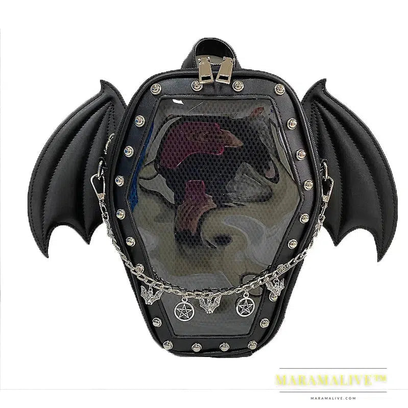 Bat Wings Ita Backpack Enamel Pin Display Shoulder Bag Goth Pin Collector Female Small Clear School Bag Punk Ita Purse Bag