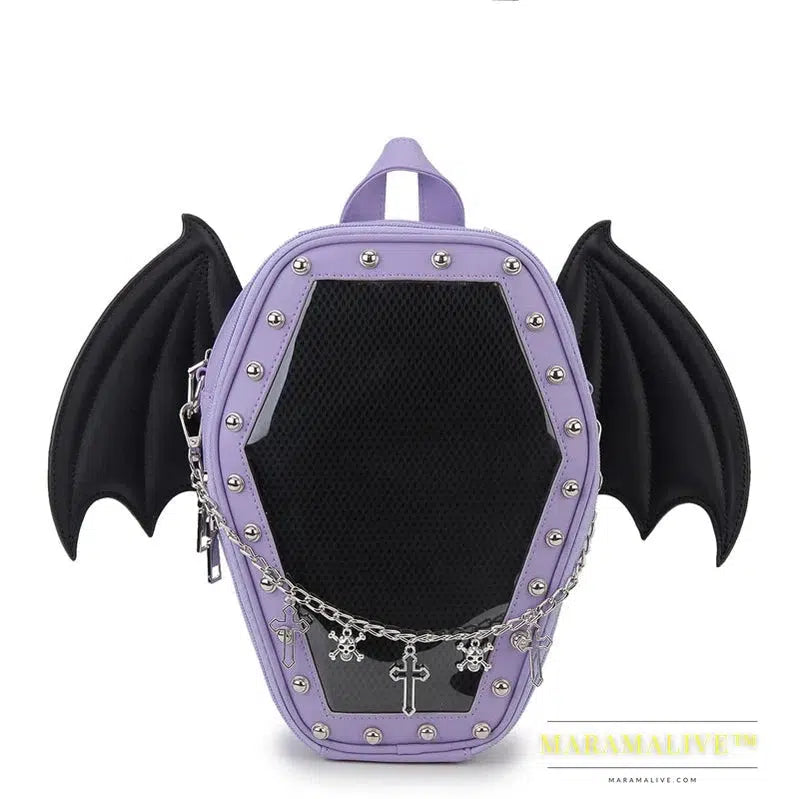 Bat Wings Ita Backpack Enamel Pin Display Shoulder Bag Goth Pin Collector Female Small Clear School Bag Punk Ita Purse Bag