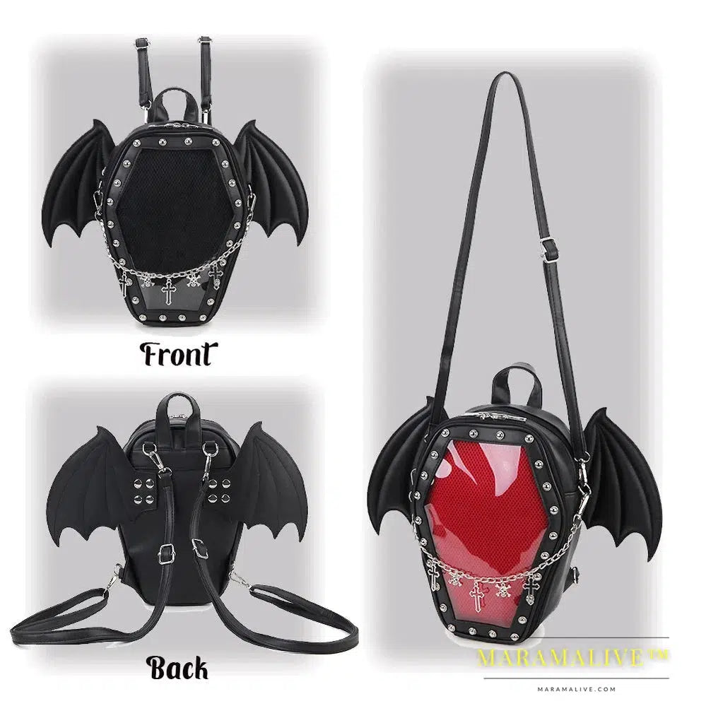 Bat Wings Ita Backpack Enamel Pin Display Shoulder Bag Goth Pin Collector Female Small Clear School Bag Punk Ita Purse Bag