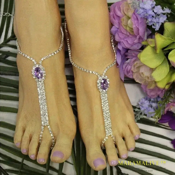 Beach Rhinestone Toe Anklet Bracelet on Leg Jewelry Barefoot Crystal Foot Chain Sandal Anklet for Women