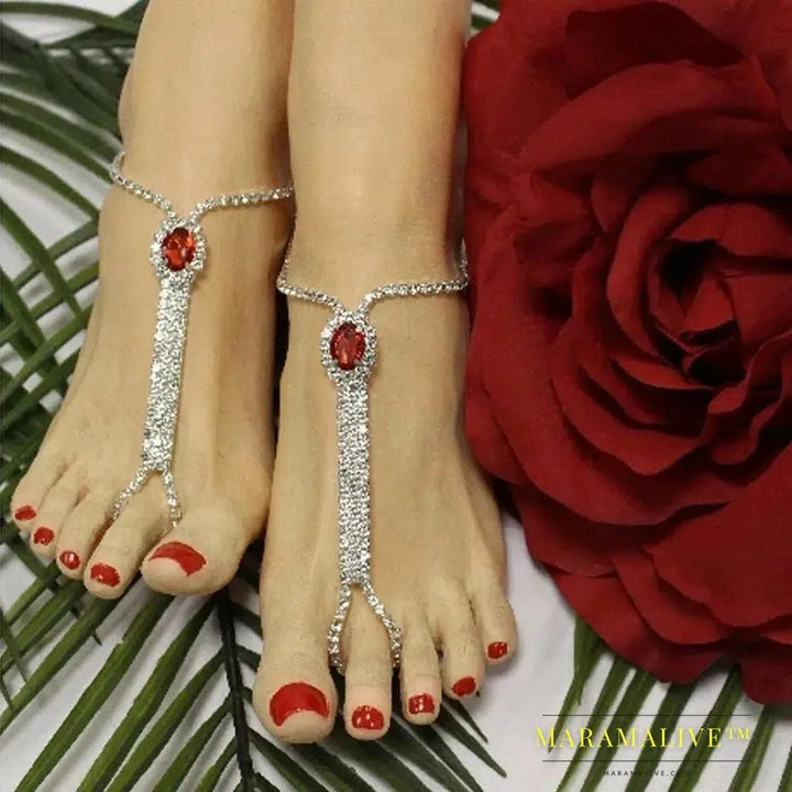 Beach Rhinestone Toe Anklet Bracelet on Leg Jewelry Barefoot Crystal Foot Chain Sandal Anklet for Women