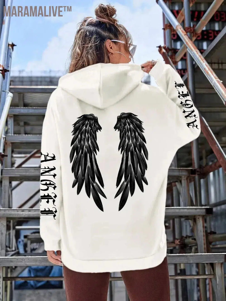 Beautiful Angel Wings Printed Hoodies Women Warm Comfortable Casual Hoodie Fashion Classic Hoody Loose Original Basic Clothes