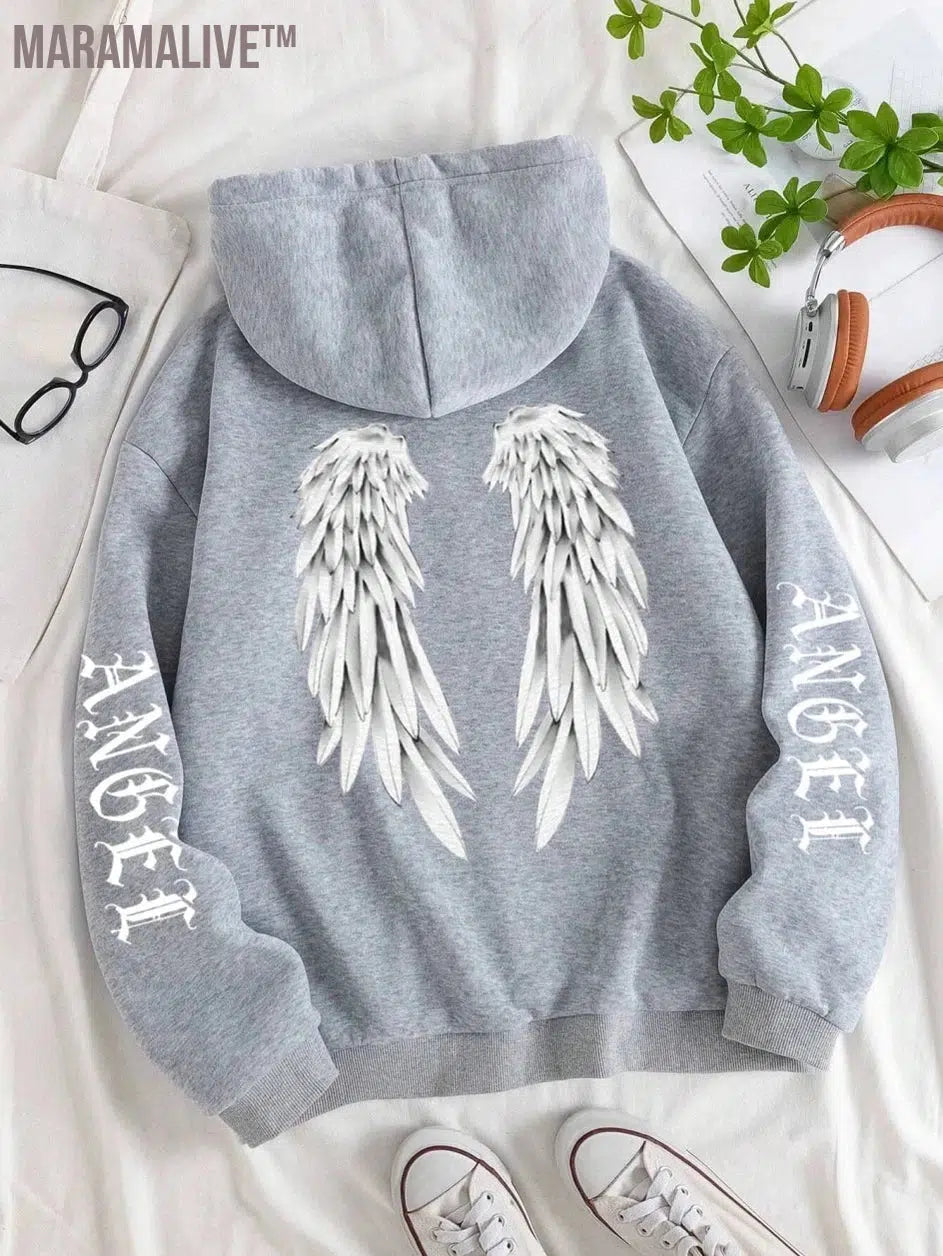 Beautiful Angel Wings Printed Hoodies Women Warm Comfortable Casual Hoodie Fashion Classic Hoody Loose Original Basic Clothes