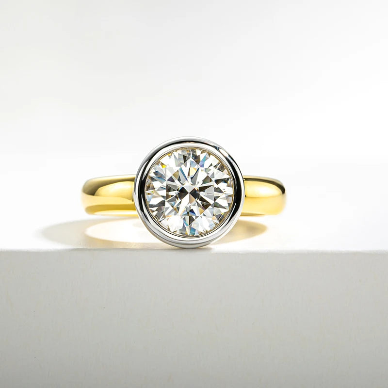 Beautiful Moissanite Rings in Yellow Gold and 925 Sterling Silver 3 Carat Round Moissanite Ring