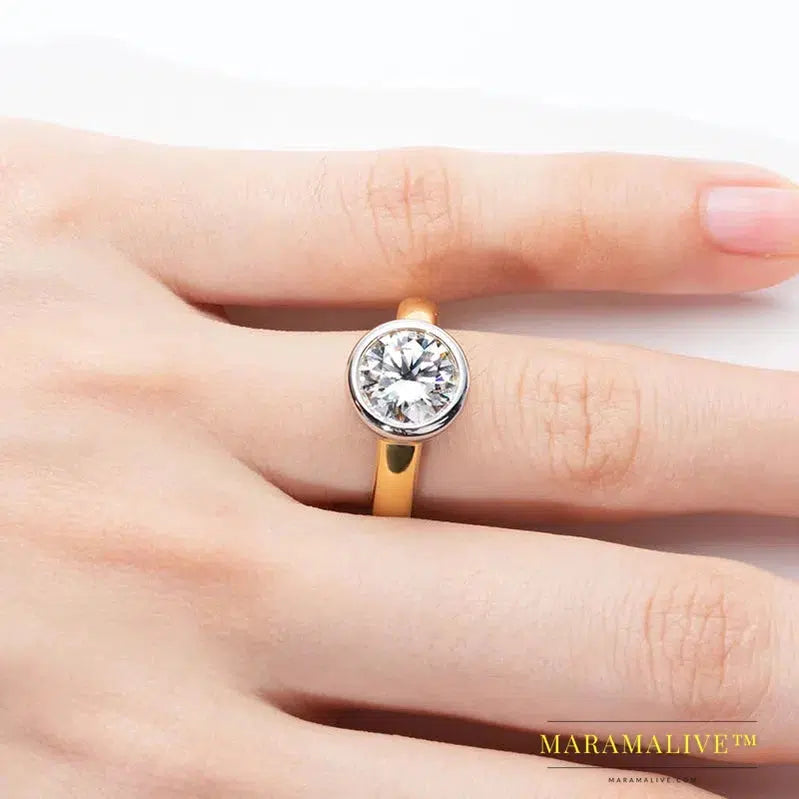 Beautiful Moissanite Rings in Yellow Gold and 925 Sterling Silver 3 Carat Round Moissanite Ring