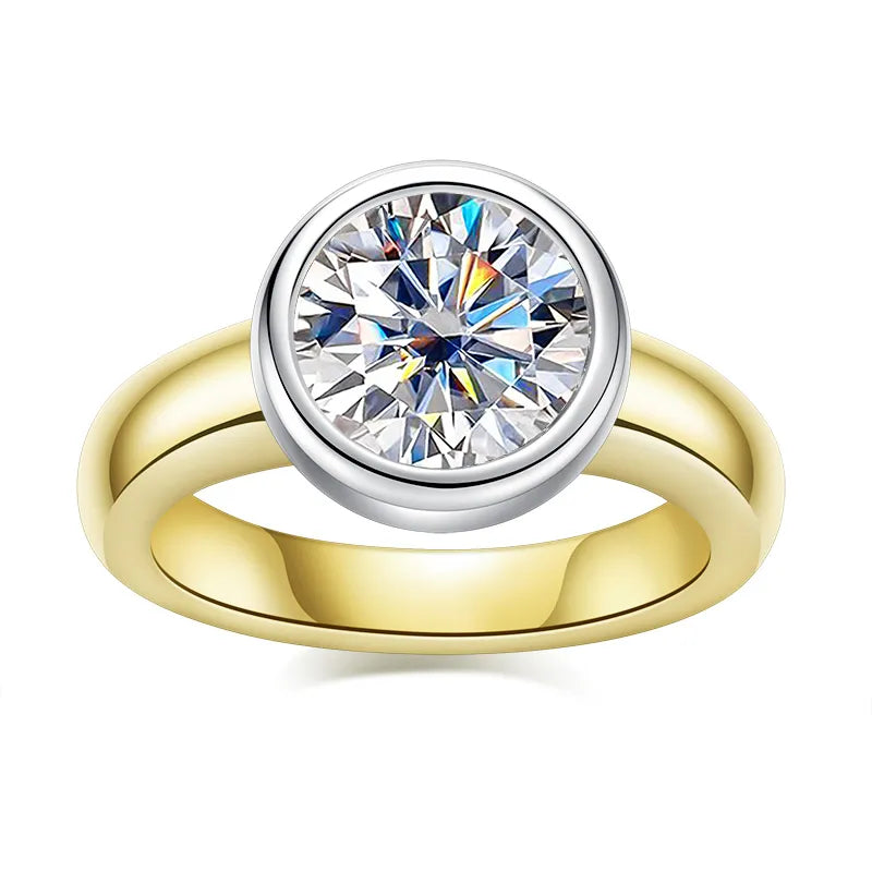 Beautiful Moissanite Rings in Yellow Gold and 925 Sterling Silver 3 Carat Round Moissanite Ring