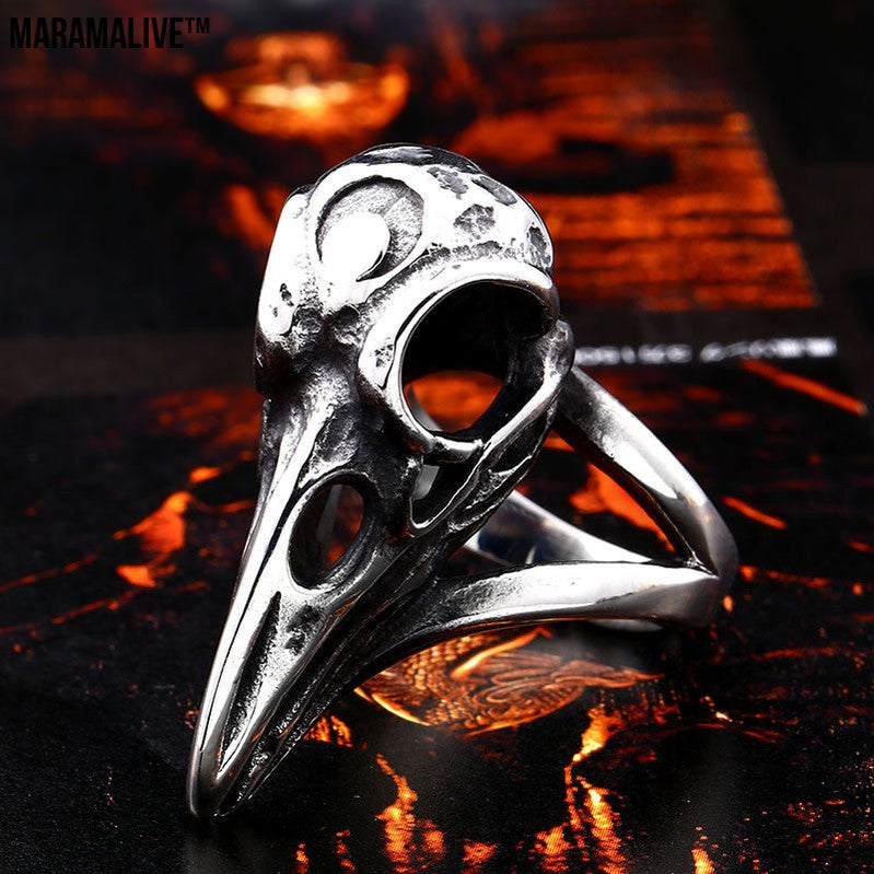 Beowulf Regalia Handcrafted Stainless Steel Raven Skull Ring