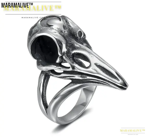 Beowulf Regalia Handcrafted Stainless Steel Raven Skull Ring