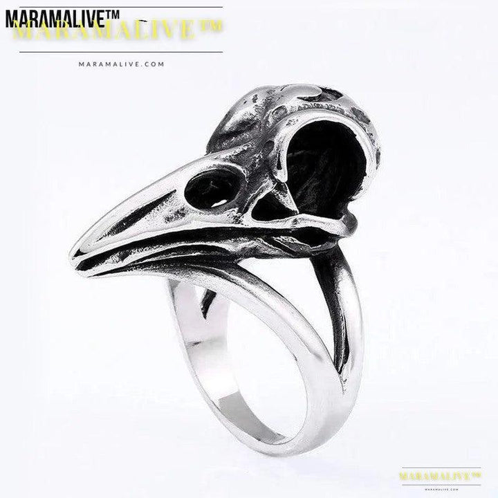 Beowulf Regalia Handcrafted Stainless Steel Raven Skull Ring