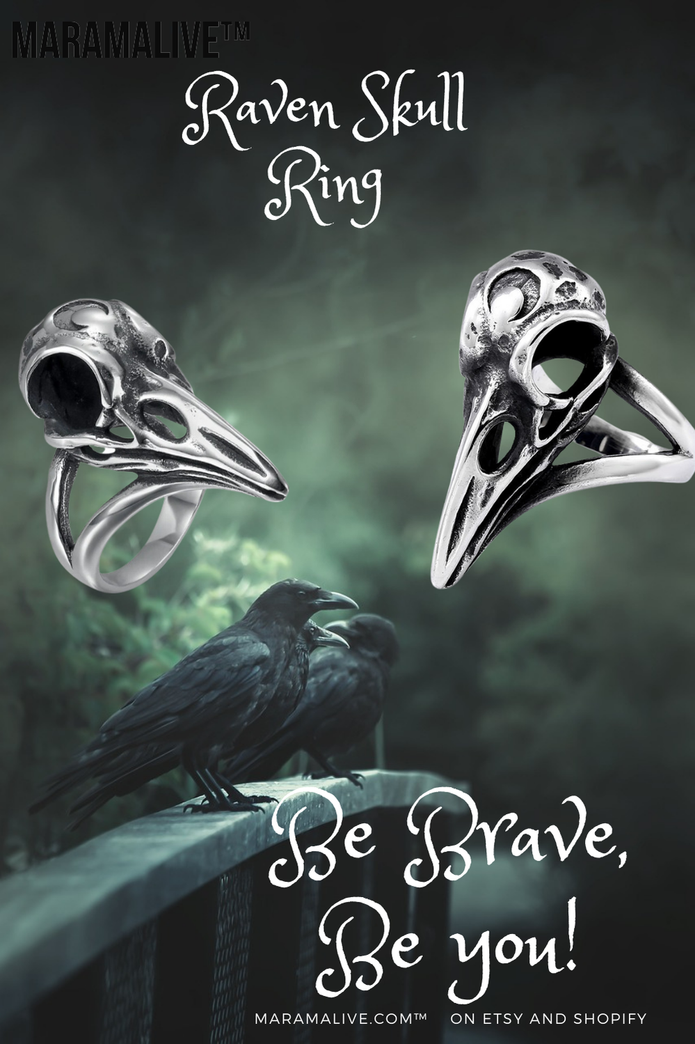 Beowulf Regalia Handcrafted Stainless Steel Raven Skull Ring