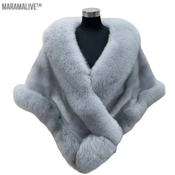 Big Faux Fur Wraps Winter Coat Warm shawls Outerwear White Black Blue Shrug Women Jacket