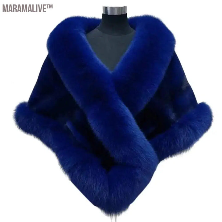 Big Faux Fur Wraps Winter Coat Warm shawls Outerwear White Black Blue Shrug Women Jacket