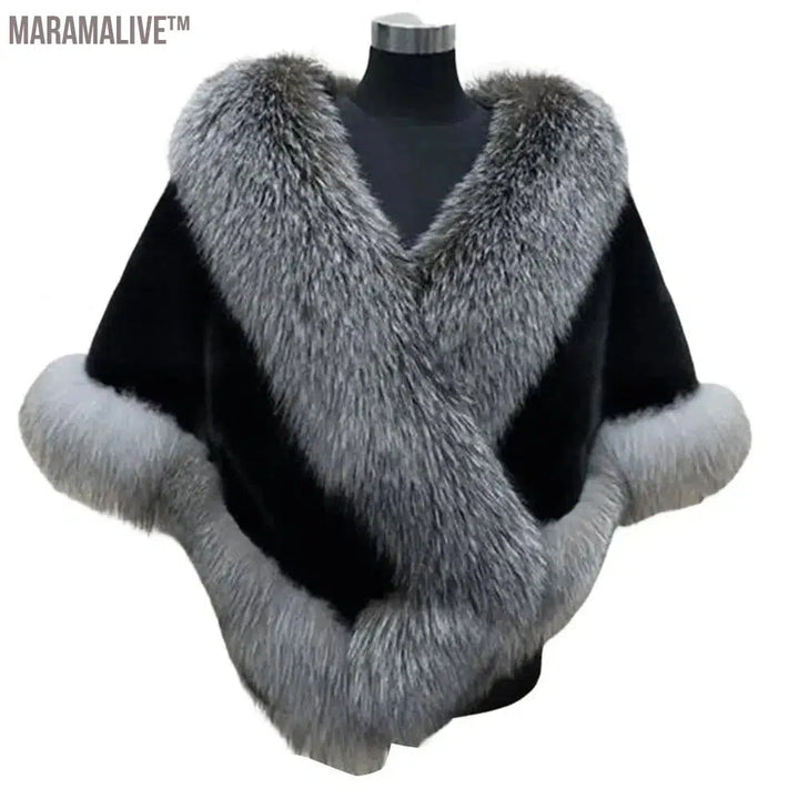 Big Faux Fur Wraps Winter Coat Warm shawls Outerwear White Black Blue Shrug Women Jacket