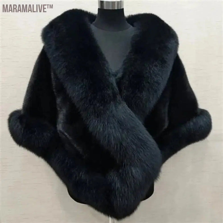 Big Faux Fur Wraps Winter Coat Warm shawls Outerwear White Black Blue Shrug Women Jacket