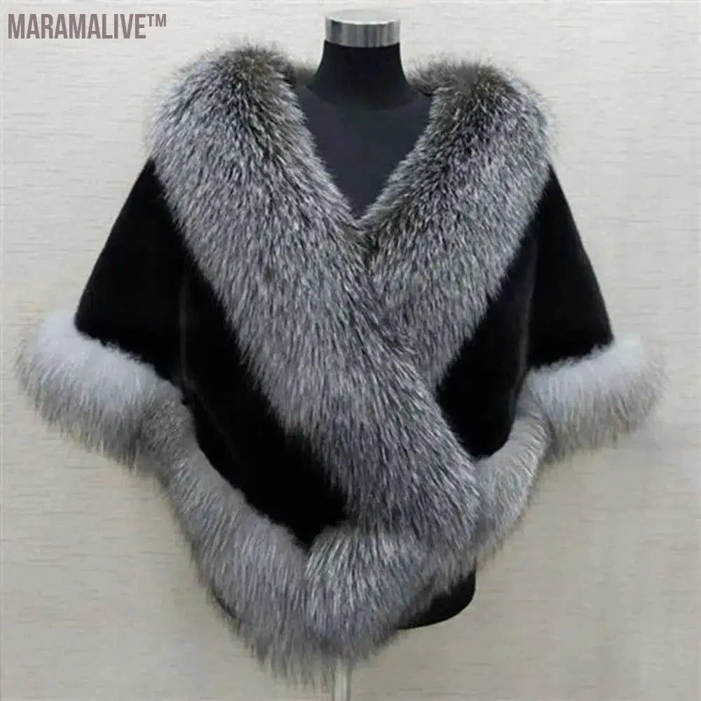 Big Faux Fur Wraps Winter Coat Warm shawls Outerwear White Black Blue Shrug Women Jacket