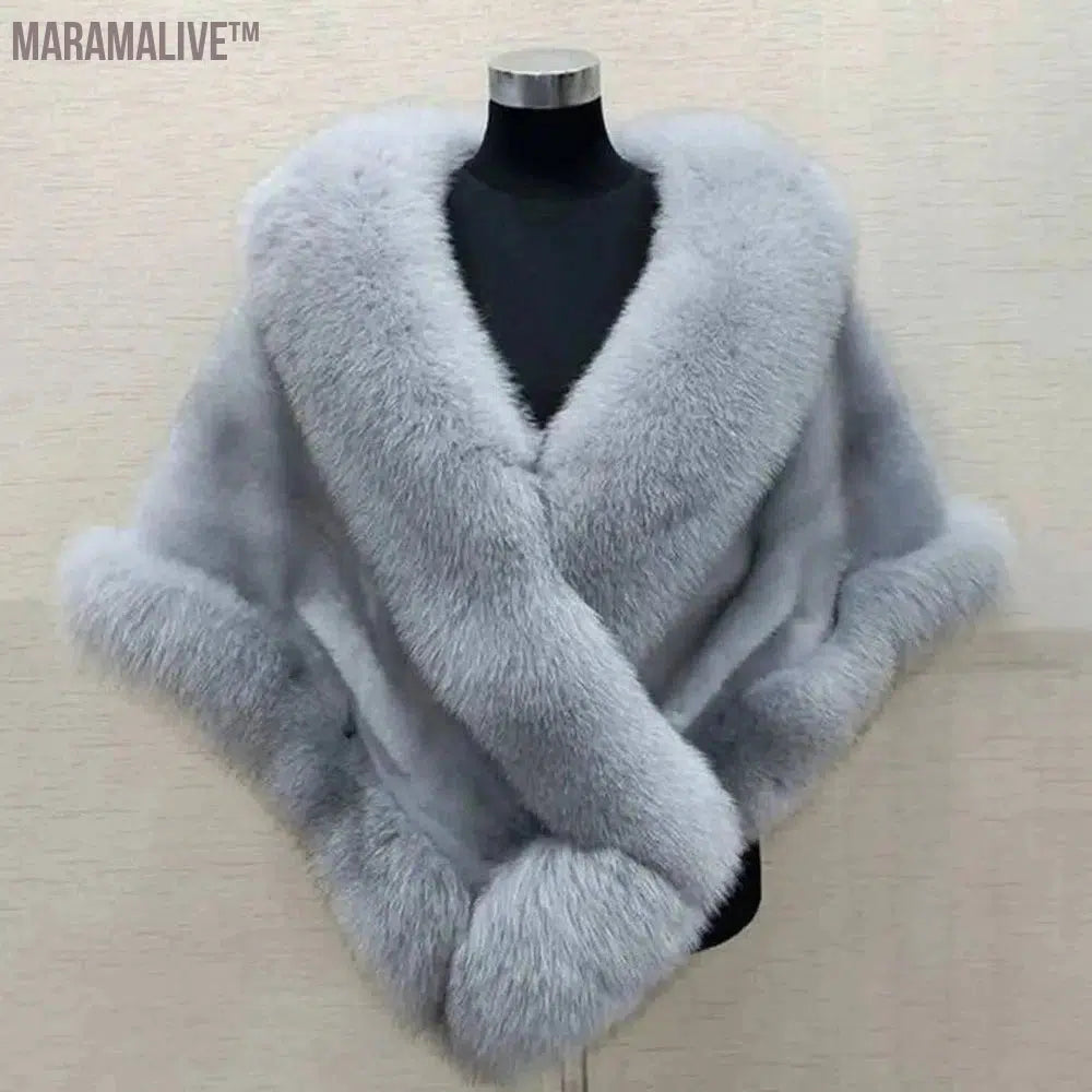 Big Faux Fur Wraps Winter Coat Warm shawls Outerwear White Black Blue Shrug Women Jacket