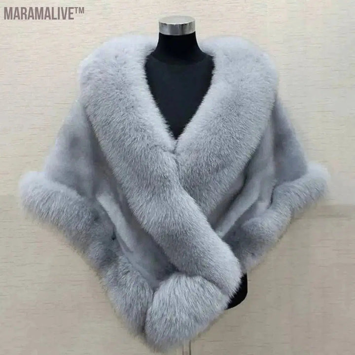 Big Faux Fur Wraps Winter Coat Warm shawls Outerwear White Black Blue Shrug Women Jacket