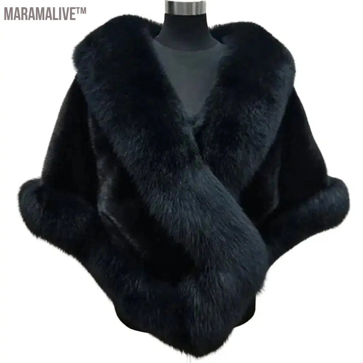 Big Faux Fur Wraps Winter Coat Warm shawls Outerwear White Black Blue Shrug Women Jacket