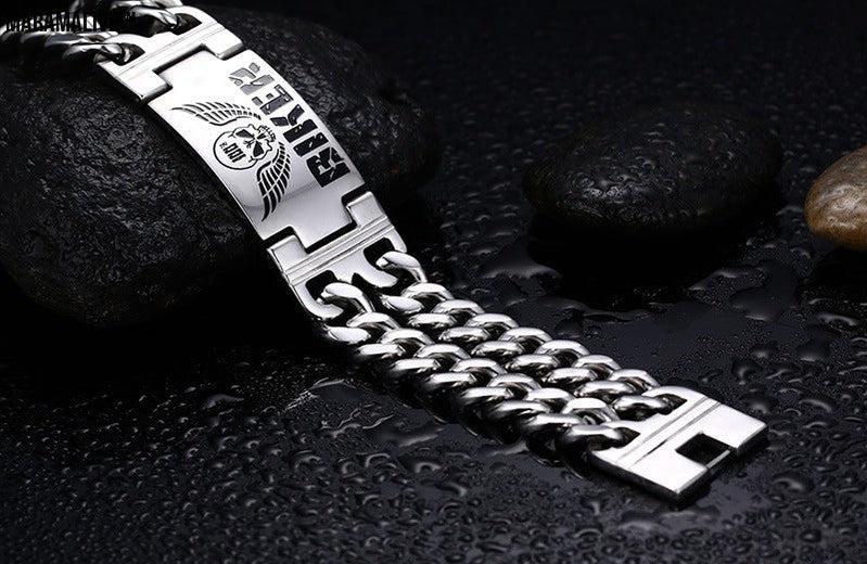 Biker Bracelets Men''s Jewelry 316L Stainless Steel Skull Double Chain Charm Gift