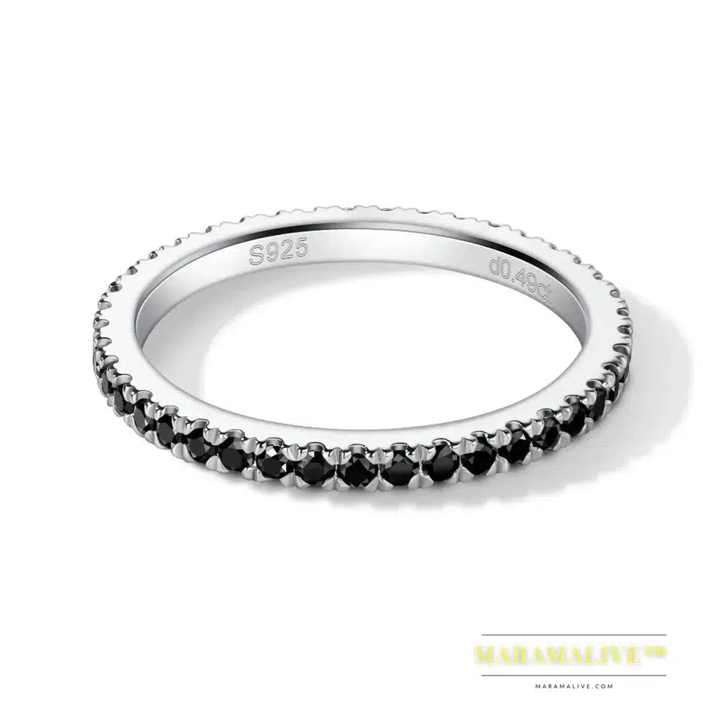 Black 1.4mm Moissanite Band, Silver & White Gold Plated