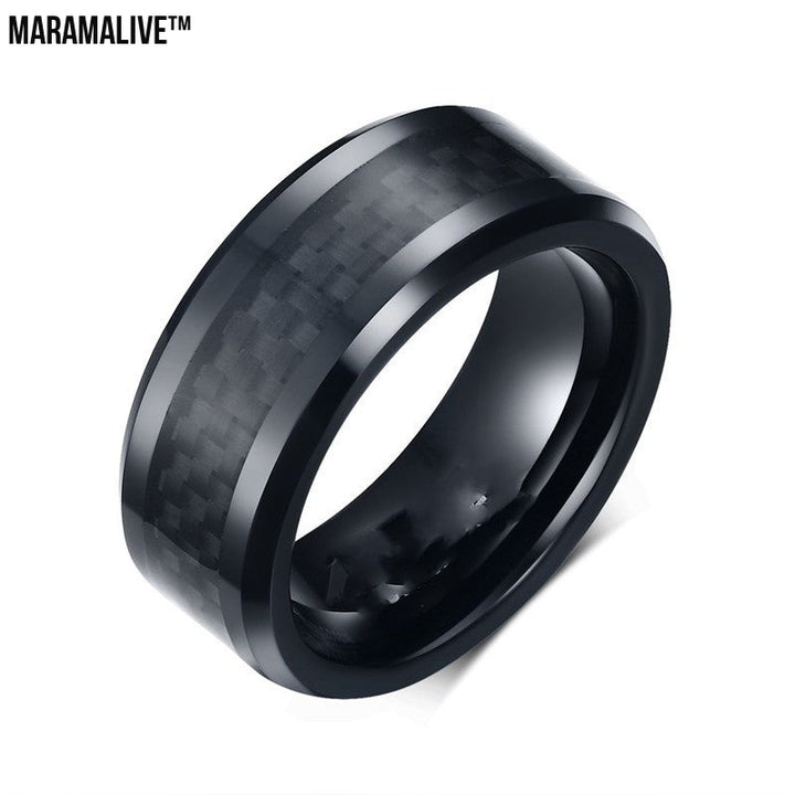 Black Carbon Fiber Tungsten Steel Ring