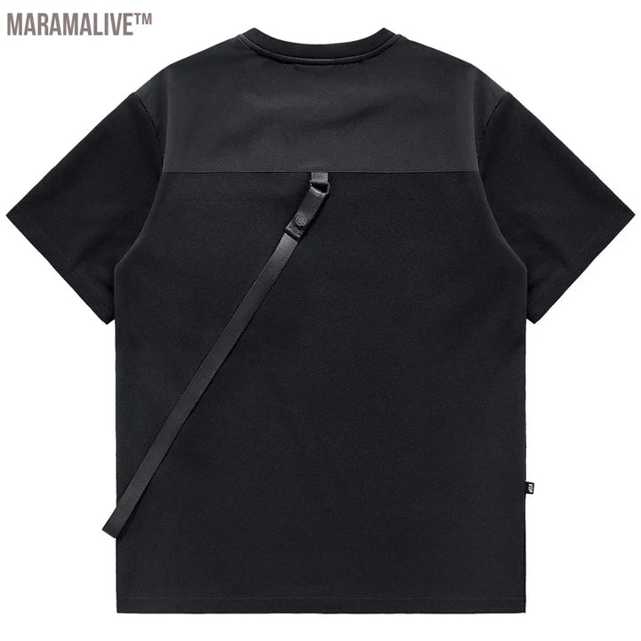 Black Cargo T shirt Men Summer TShirt Harajuku Techwear Short Sleeve Tops Tee Male T-shirt Pocket Design Tactical Function