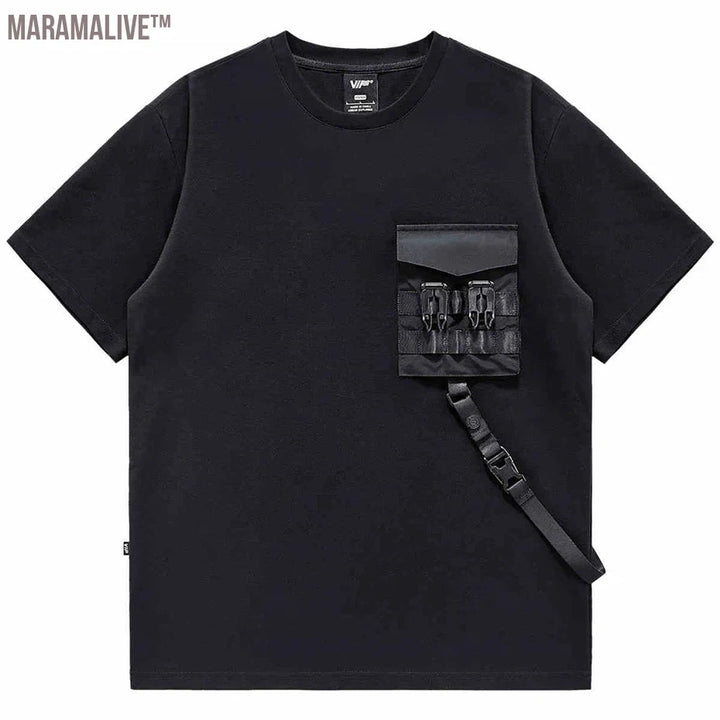 Black Cargo T shirt Men Summer TShirt Harajuku Techwear Short Sleeve Tops Tee Male T-shirt Pocket Design Tactical Function