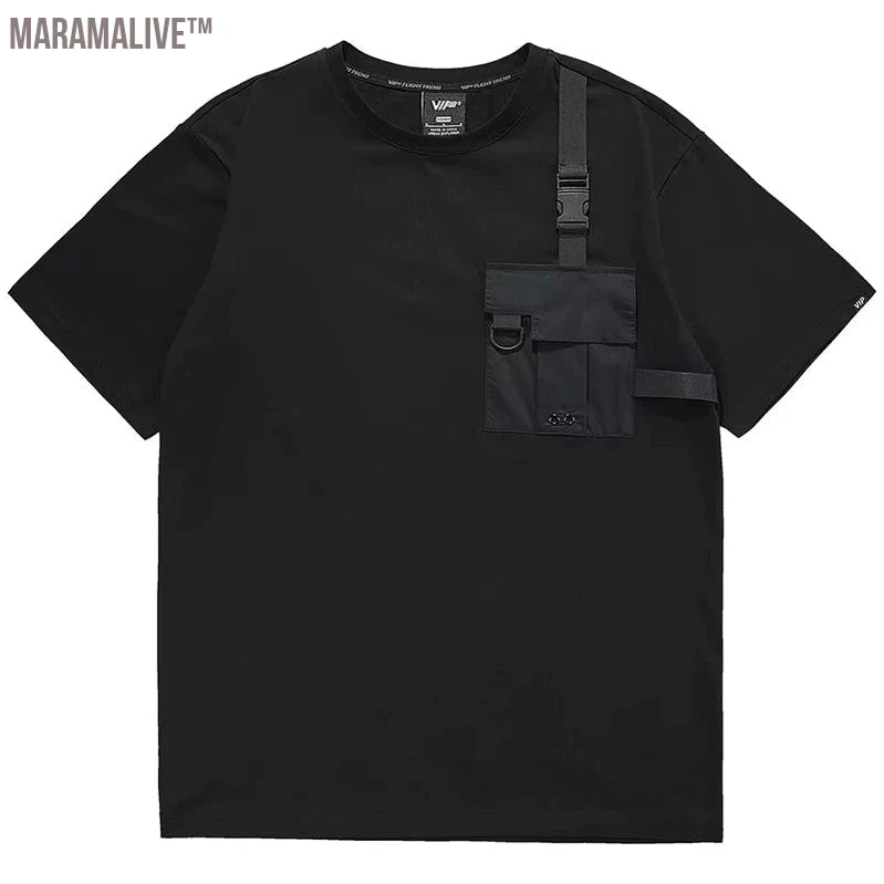 Black Cargo Tshirt Men Summer Short Sleeve T Shirt Harajuku Techwear Tactical Function Pocket Design Tops Tees Male High Quality