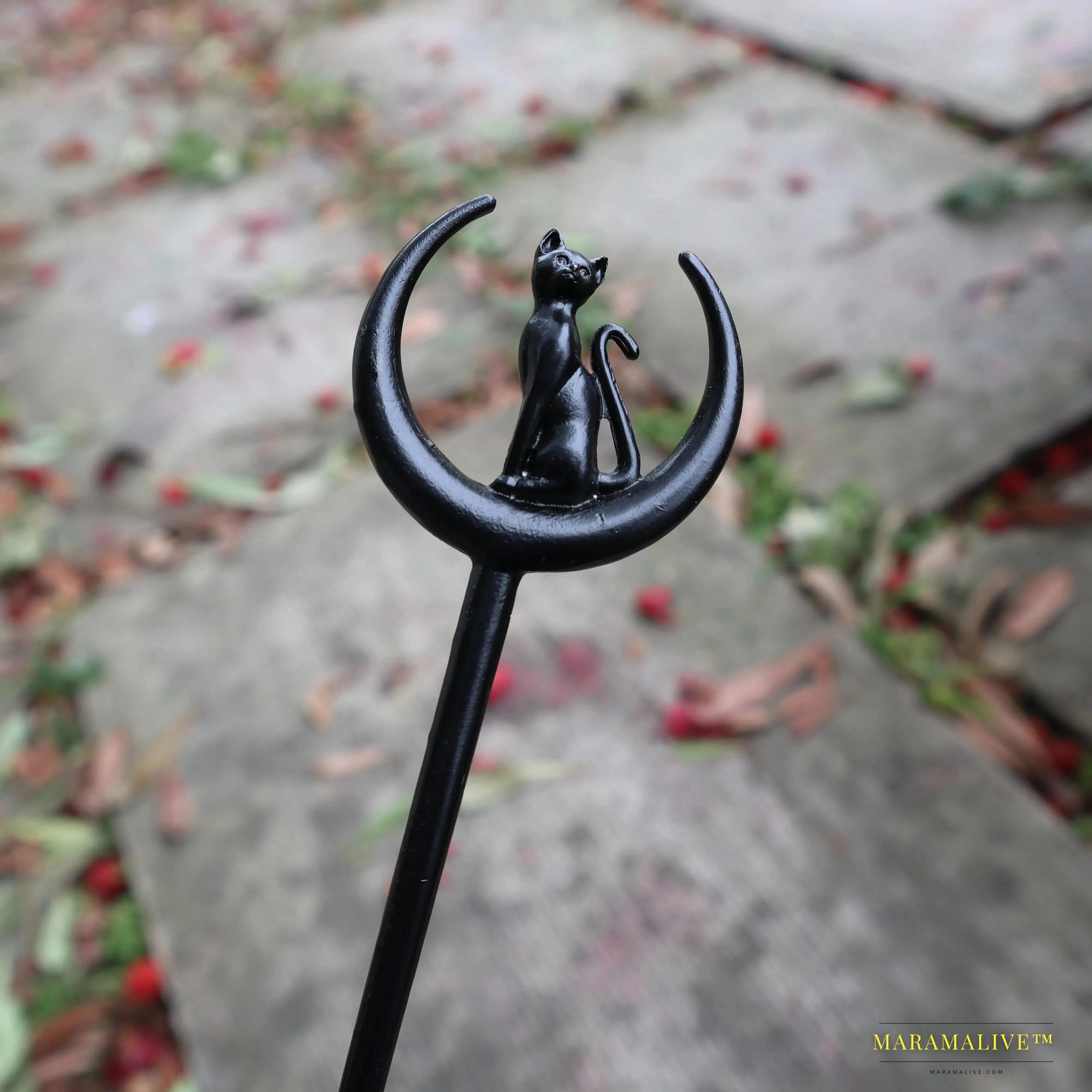 Black Cat Elf 17*4cm Hairpin - Lunar Hair Stick - Pagan Gothic Viking Hair Accessory - Unique Dark Jewelry Gift