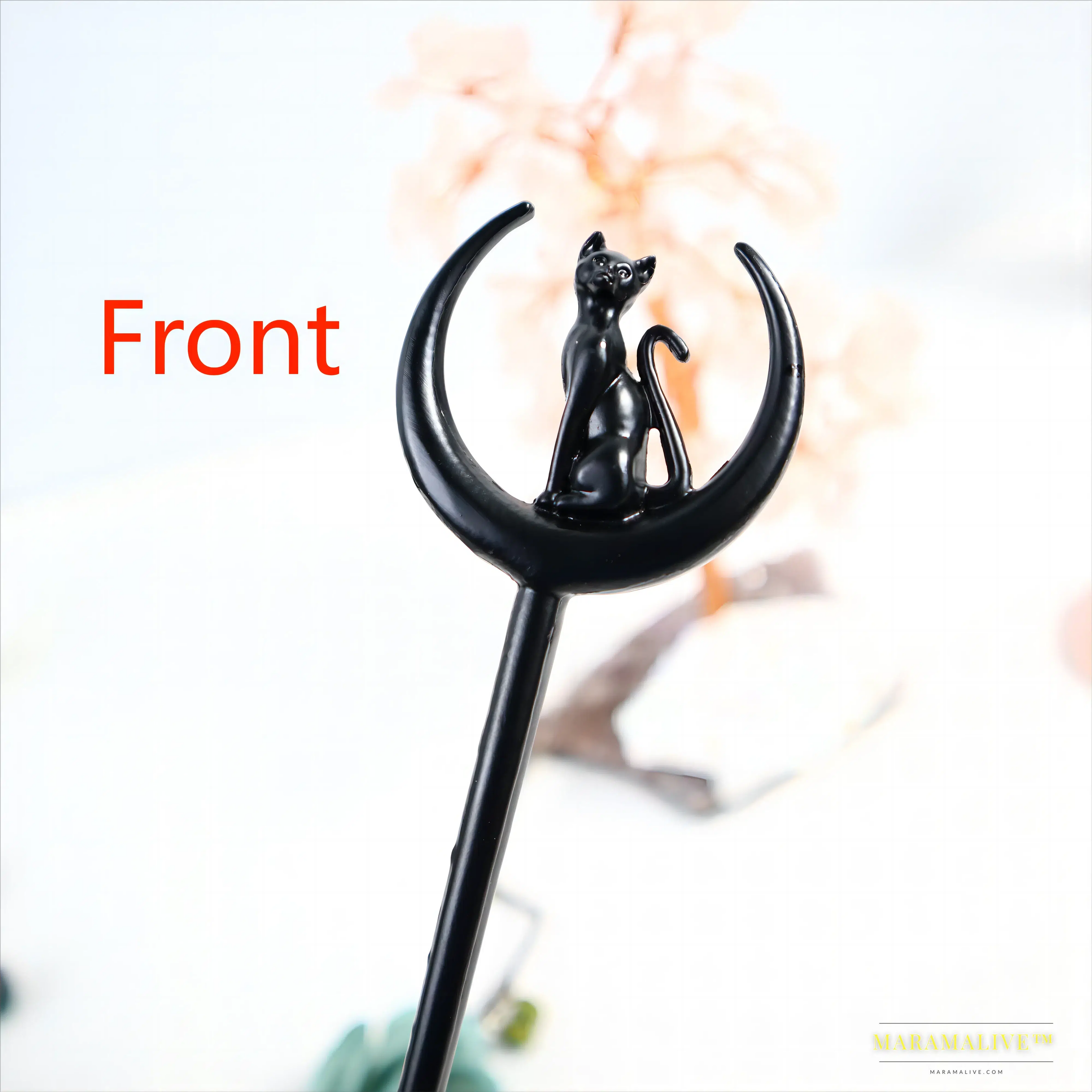 Black Cat Elf 17*4cm Hairpin - Lunar Hair Stick - Pagan Gothic Viking Hair Accessory - Unique Dark Jewelry Gift