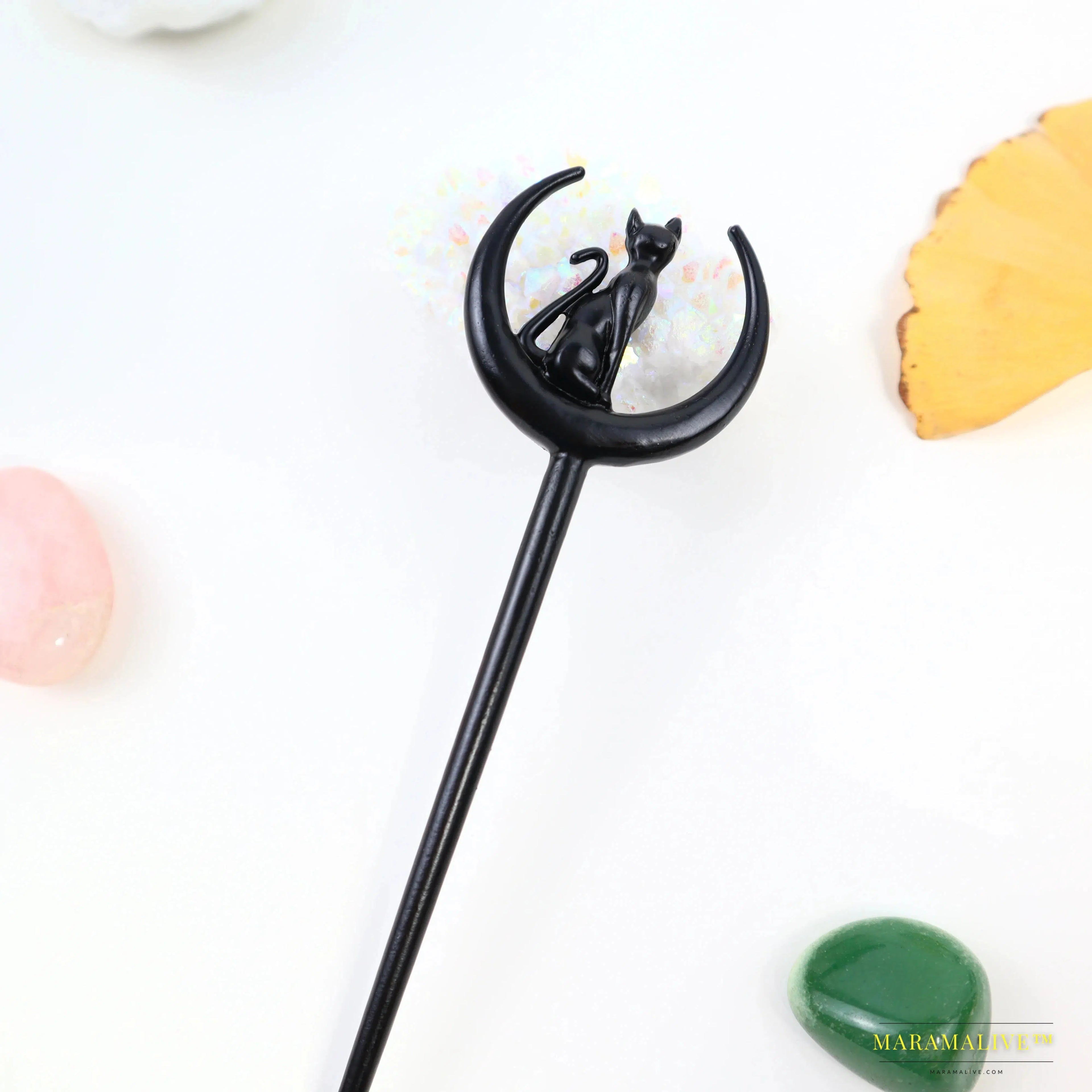 Black Cat Elf 17*4cm Hairpin - Lunar Hair Stick - Pagan Gothic Viking Hair Accessory - Unique Dark Jewelry Gift