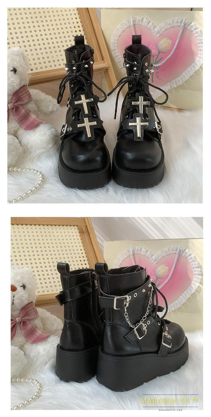 Black For Women Punk Platform Boots