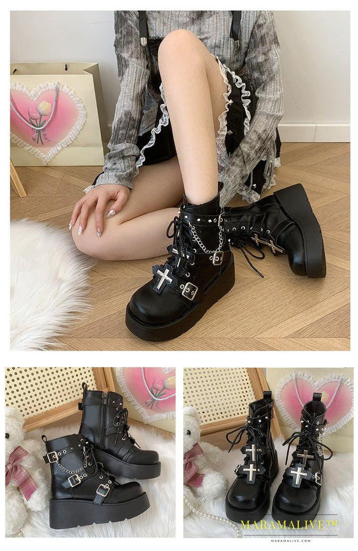 Black For Women Punk Platform Boots