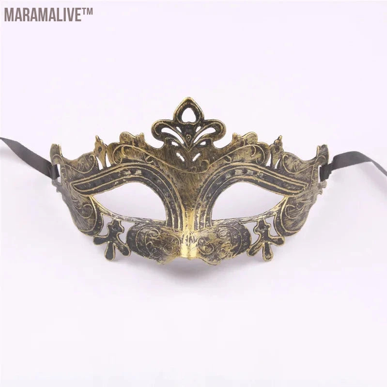 Black Gold Skull Metal Mask Halloween Rhinestone Half Face Venetian Masquerade Men White Women Skull Filigree Party Mask