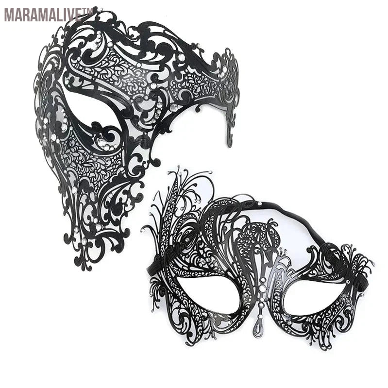 Black Gold Skull Metal Mask Halloween Rhinestone Half Face Venetian Masquerade Men White Women Skull Filigree Party Mask