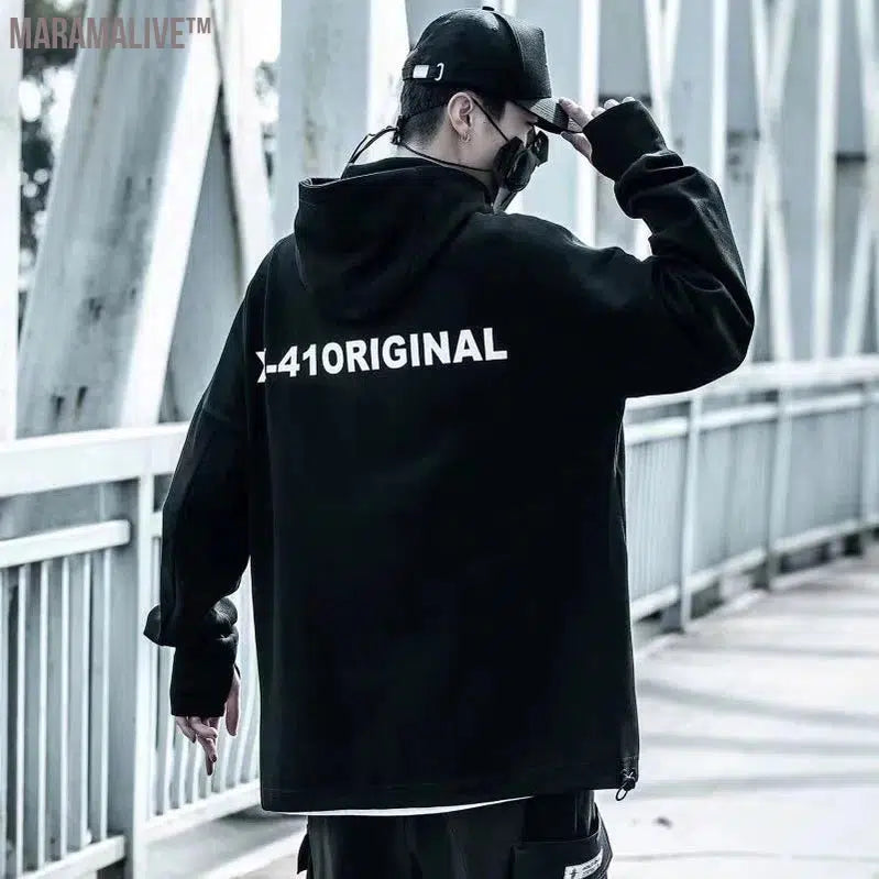 Black Irregular Zipper Hoodie Men Harajuku Hip Hop Streetwear Hoodie Sweatshirts 2022 Spring Cotton Pullover Oversized