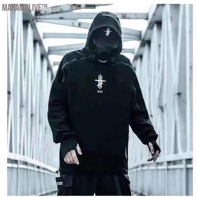 Black Irregular Zipper Hoodie Men Harajuku Hip Hop Streetwear Hoodie Sweatshirts 2022 Spring Cotton Pullover Oversized