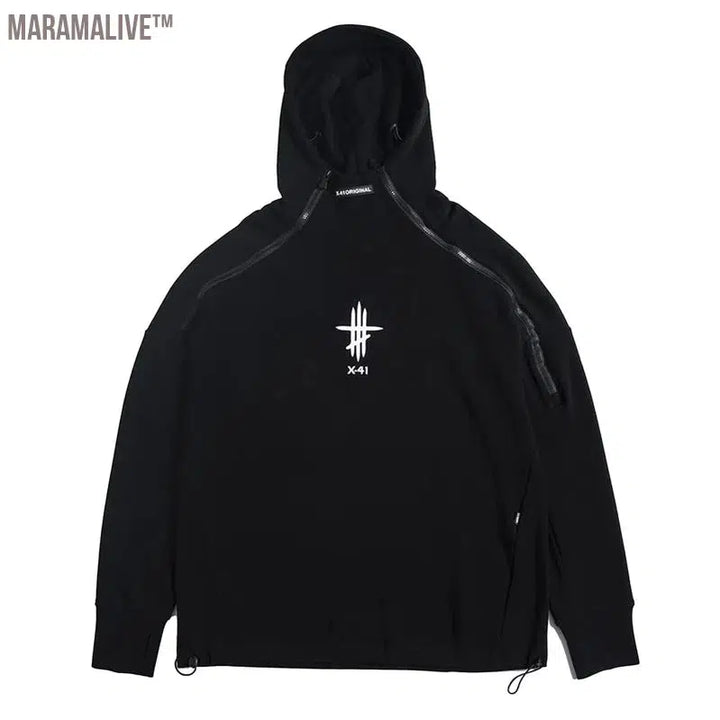 Black Irregular Zipper Hoodie Men Harajuku Hip Hop Streetwear Hoodie Sweatshirts 2022 Spring Cotton Pullover Oversized