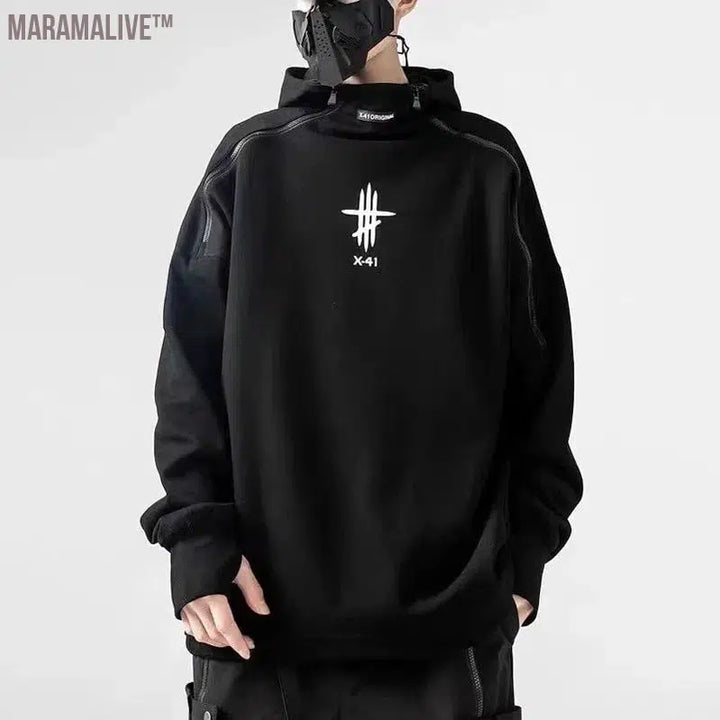 Black Irregular Zipper Hoodie Men Harajuku Hip Hop Streetwear Hoodie Sweatshirts 2022 Spring Cotton Pullover Oversized