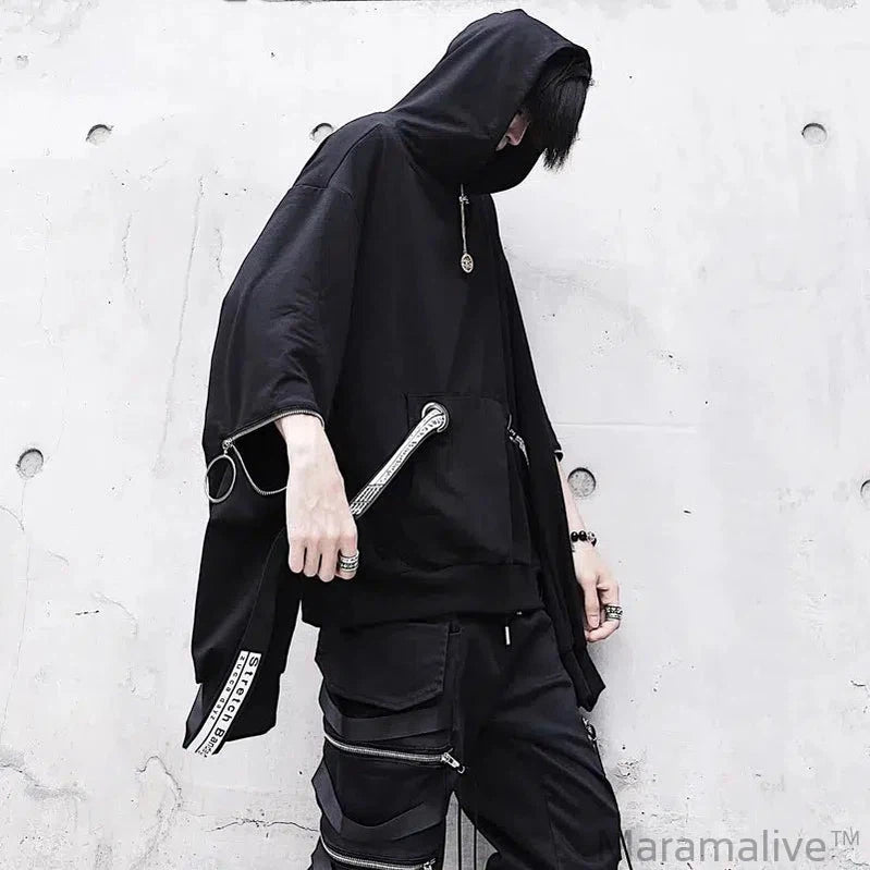 Black Men's Hoodies Goth Sweatshirt Hood Autumn Techwear Gothic Darkwear Hoodie Sweatshirts Streetwear Hip Hop Harajuku