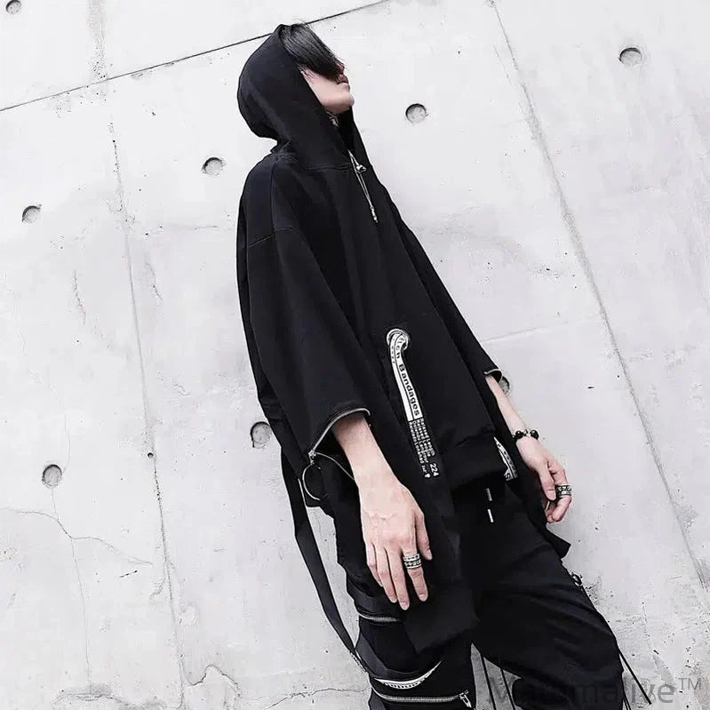 Black Men's Hoodies Goth Sweatshirt Hood Autumn Techwear Gothic Darkwear Hoodie Sweatshirts Streetwear Hip Hop Harajuku