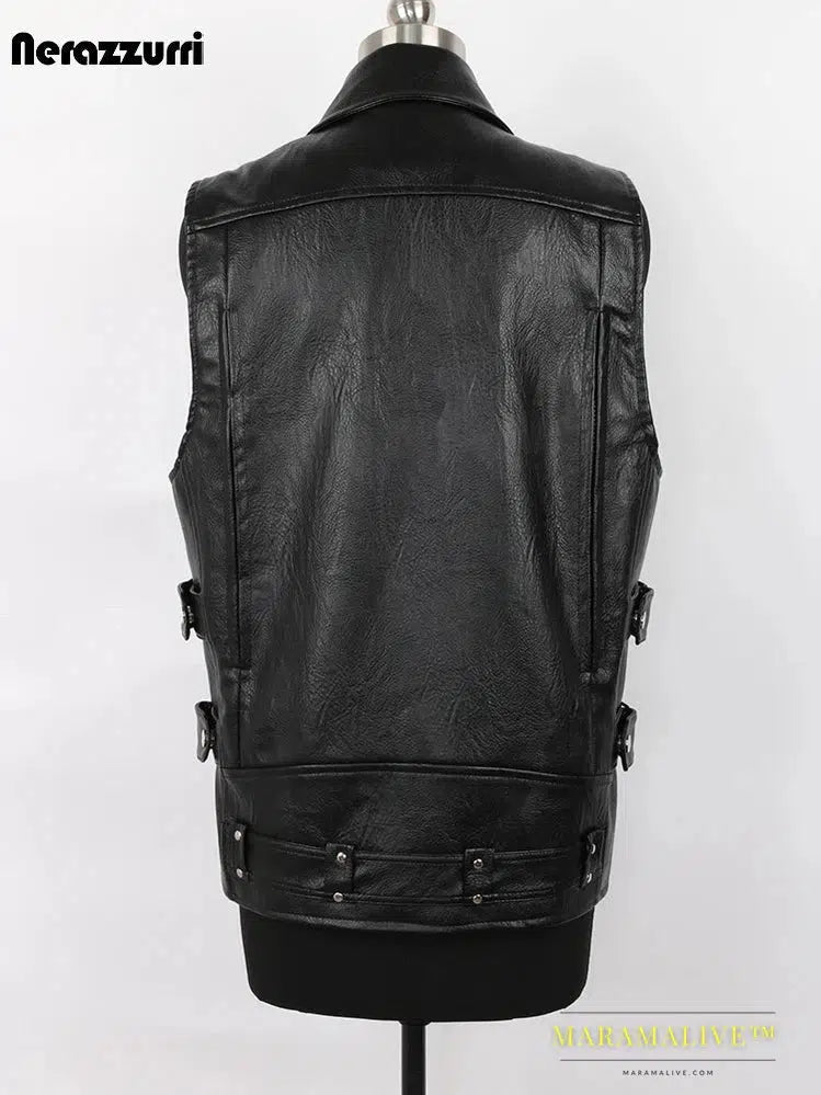 Black Motorcycle Pu Leather Vest Men Zipper Pockets Plus Size Faux Leather Biker Sleeveless Jacket 4xl 5xl