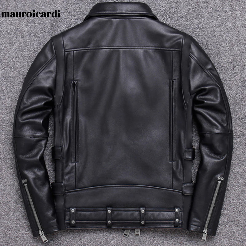 Black Pu Leather Motorcycle Jacket for Men Style Long Sleeve Zipper Pockets Mens Leather Jackets and Coats