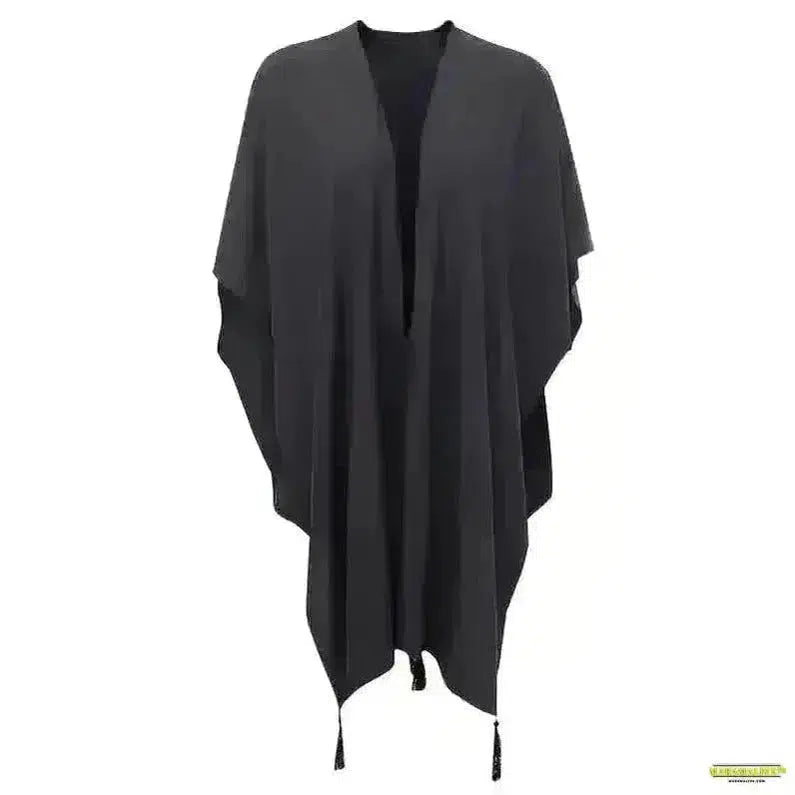 Black Retro Moon Print Goth Jacket Ladies Autumn-Winter Loose V-Neck Tassel Cloak - A Fusion of Dark, Spooky, and Dynamic Style