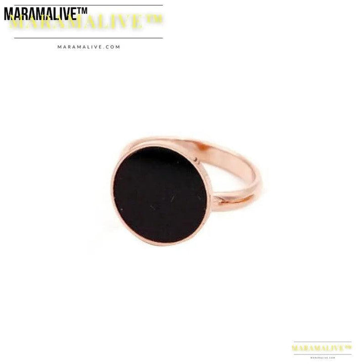 Black Round Index Finger Ring Female Trendy Titanium Steel Color Gold Plated Rose Gold