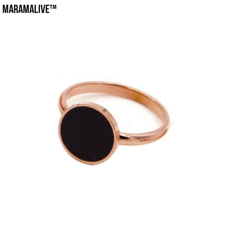 Black Round Index Finger Ring Female Trendy Titanium Steel Color Gold Plated Rose Gold