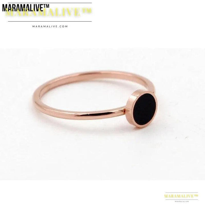 Black Round Index Finger Ring Female Trendy Titanium Steel Color Gold Plated Rose Gold